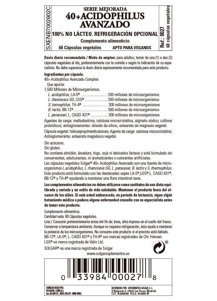 40 Plus Acidophilus Avanzado 60 cap  PROBIÓTICO