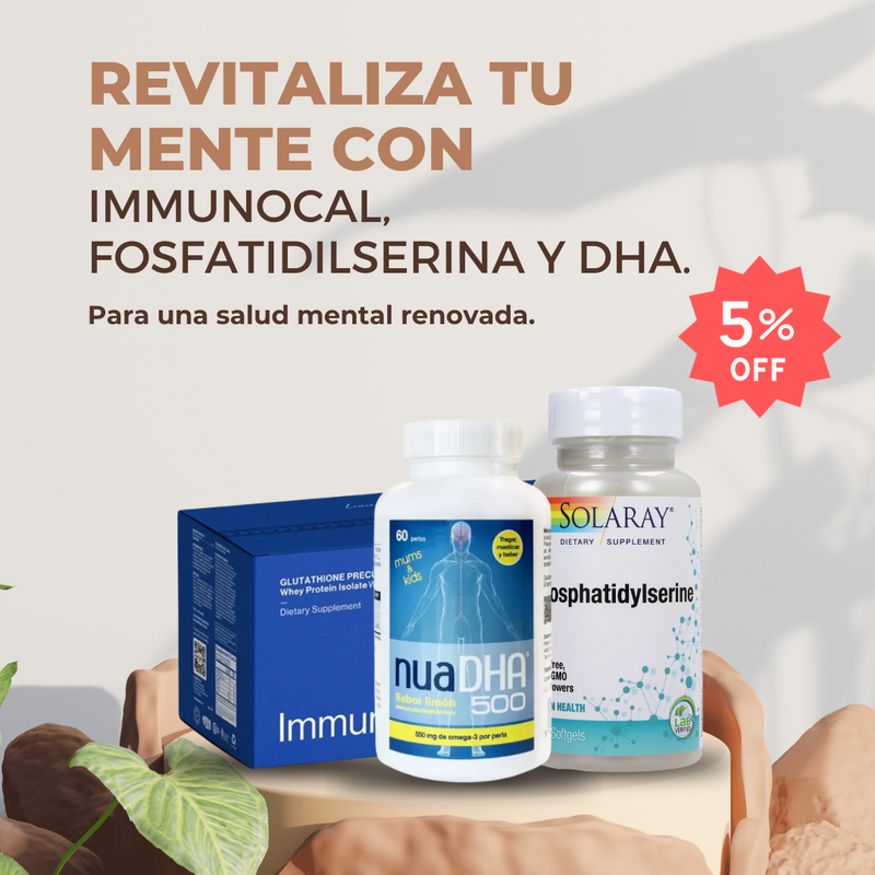 Revitaliza tu mente con Immunocal, Fosfatidilserina y DHA, para una salud mental renovada.