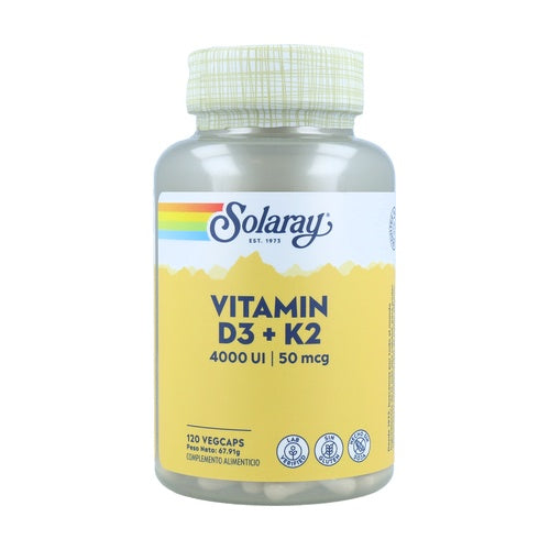 Vitamina D3 & K2 - 120 VegCaps. Sin Soja. Sin gluten. Apto para veganos.