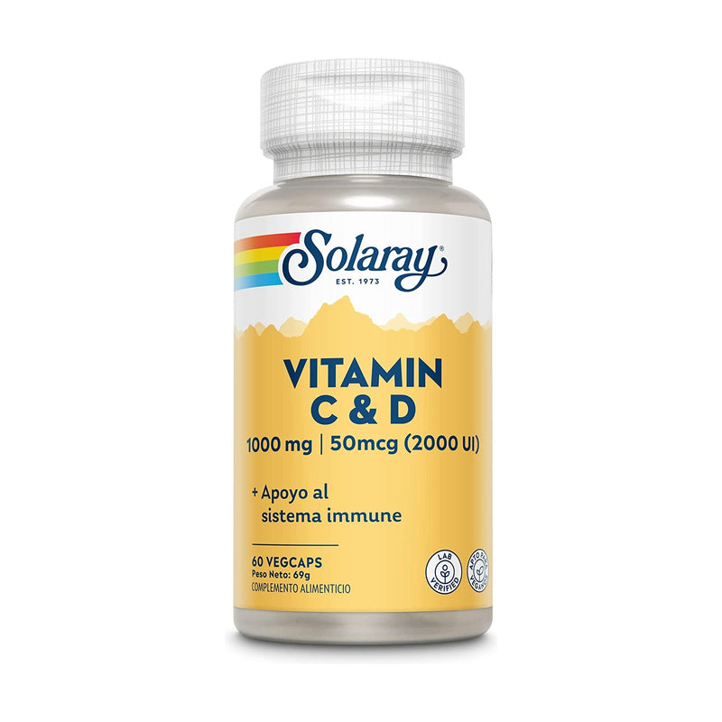 Vitamin C ( 1000 mg) + D ( 2000UI) - 60 Vegcaps. Apto para vegetarianos.