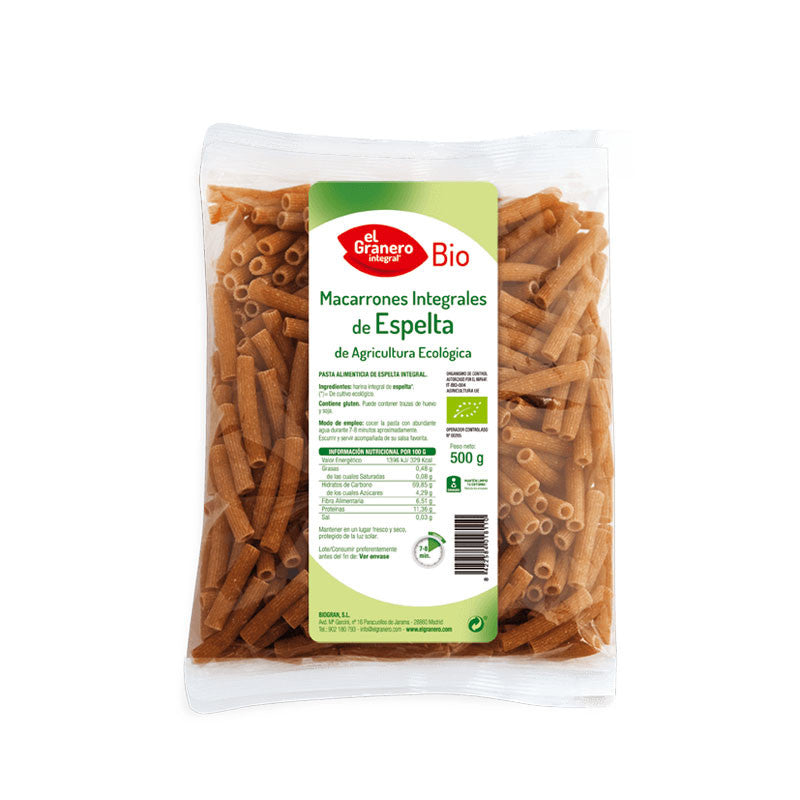 MACARRONES DE ESPELTA INTEGRAL BIO, 500G - EL GRANERO INTEGRAL