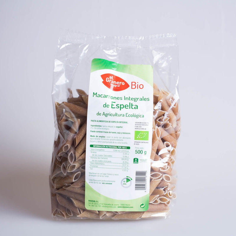 MACARRONES DE ESPELTA BIO, 500G - EL GRANERO INTEGRAL - masquedietasonline.com 