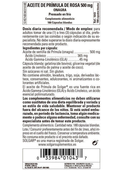 Aceite de Prímula de Rosa 500 mg - 180 Cápsulas blandas