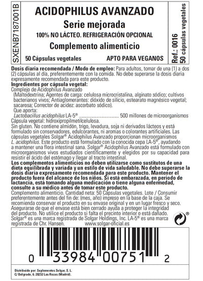 Acidophilus Avanzado (no lácteo) - 50 Cápsulas vegetales