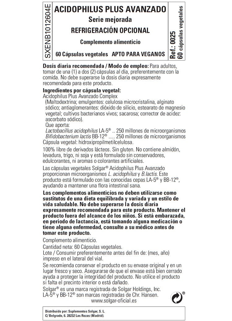 Acidophilus Plus Avanzado (no lácteo) - 60 Cápsulas vegetales