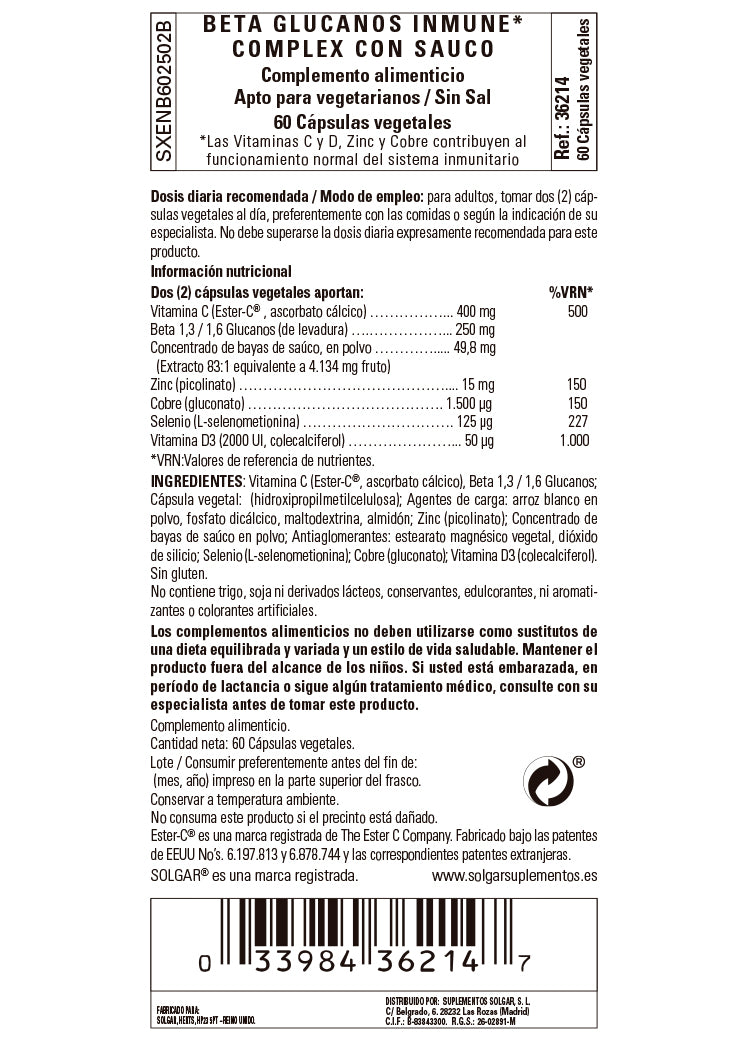 Beta Glucanos Inmune Complex con Saúco - 60 cápsulas vegetales