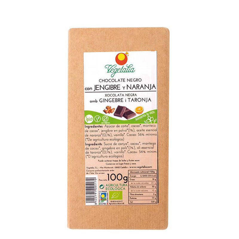 Chocolate negro con jengibre y naranja bio 100g Vegetalia