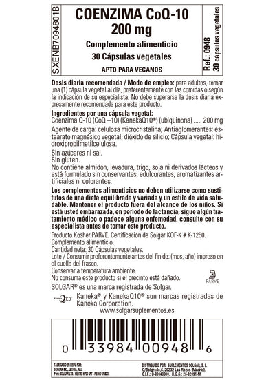 Coenzima Q-10 200 mg - 30 Cápsulas vegetales