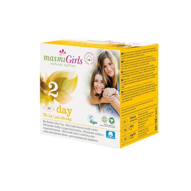 Compresas Girls Dia ultrafinas con alas Bio 10ud Masmi