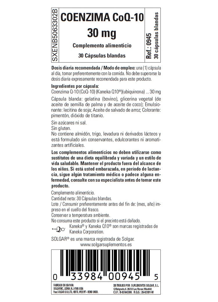 Coenzima Q-10 30 mg - 30 Cápsulas blandas