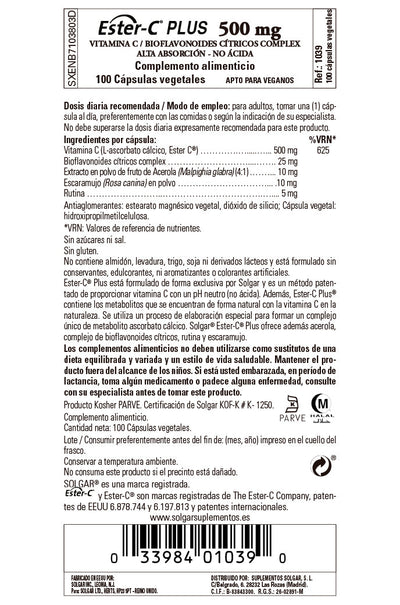 Ester-C® Plus Vitamina C 500 mg - 100 Cápsulas vegetales