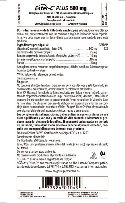 Ester-C® Plus Vitamina C 500 mg - 250 Cápsulas vegetales