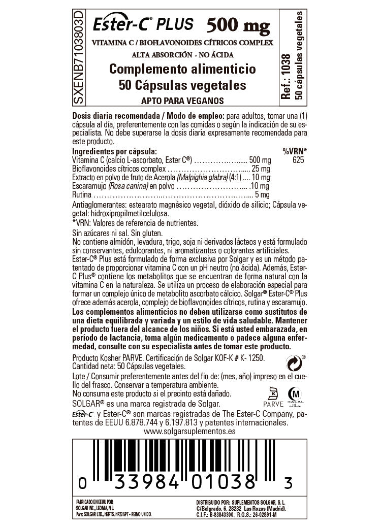 Ester-C® Plus Vitamina C 500 mg - 50 Cápsulas vegetales