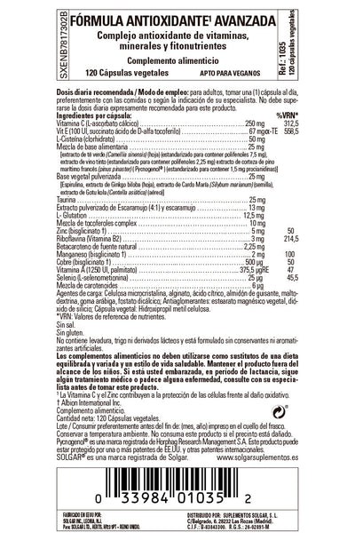 Fórmula Antioxidante Avanzada - 120 Cápsulas vegetales