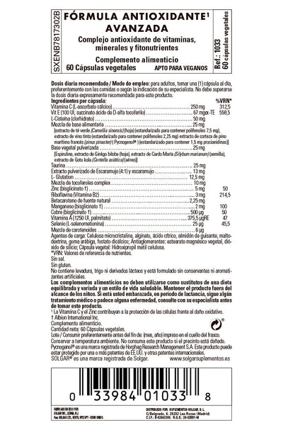 Fórmula Antioxidante Avanzada - 60 Cápsulas vegetales