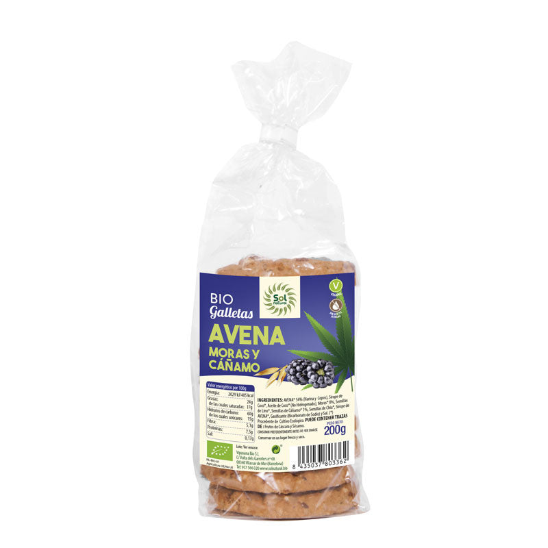 Galletas de Avena Moras y Cañamo bio 200g Sol Natural