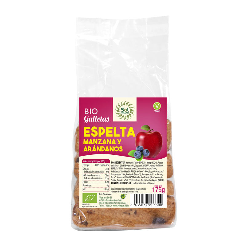 Galletas de espelta manzana y arandano bio 175g Sol Natural