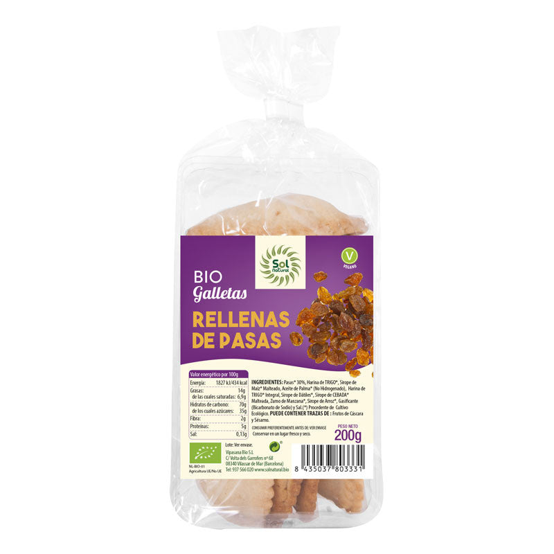 Galletas rellenas de pasas bio 200g bio Sol Natural