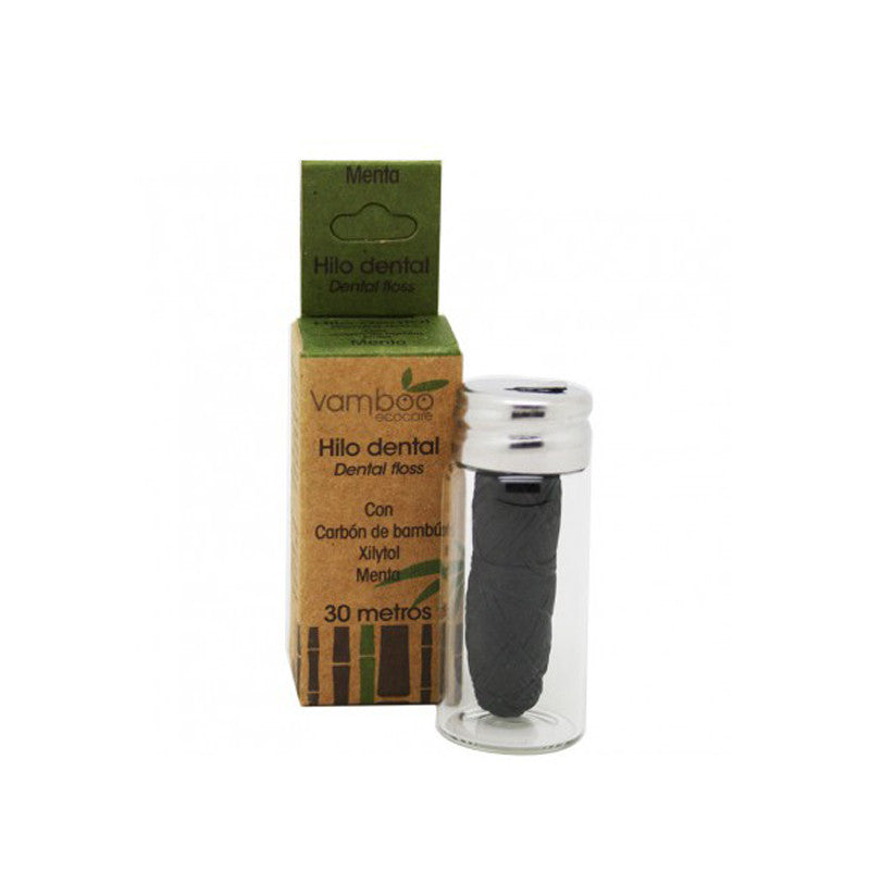 Hilo dental con Carbon de bambu, Xylitol y Menta 30 metros Vamboo