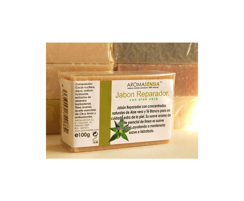 Jabon reparador de aloe vera y te blanco 100 g Aromasensia