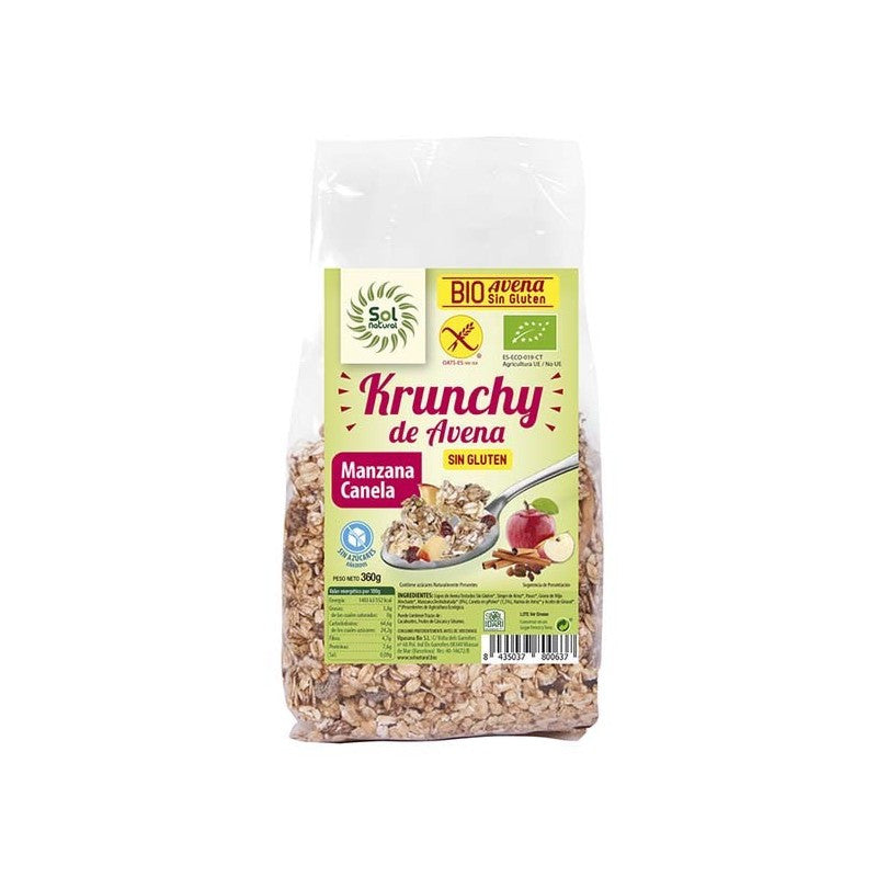 Krunchy avena manzana-canela sin gluten bio 350g Sol Natural