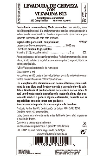 Levadura de Cerveza con Vitamina B12 - 250 Comprimidos