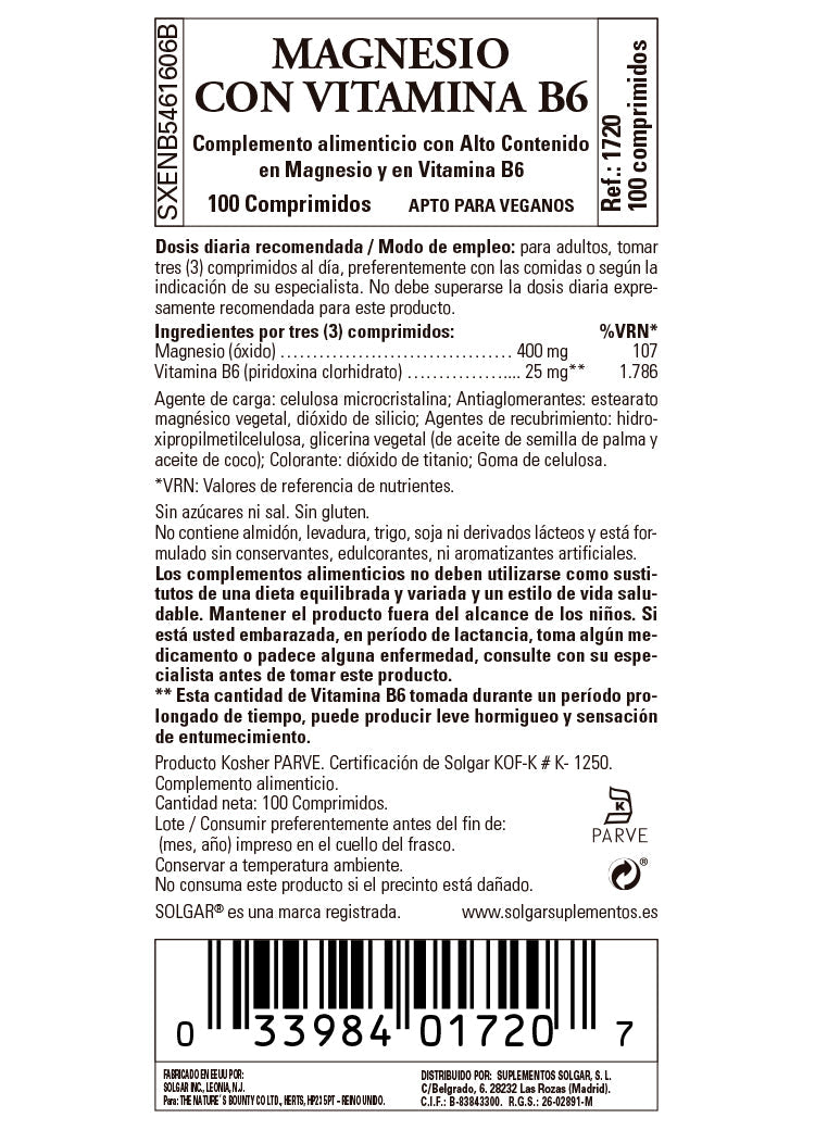 Magnesio + Vitamina B6 - 100 Comprimidos