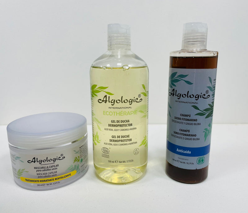 Pack Mascarilla Capilar hidratante + Gel de ducha  dermoprotector + Champú Anticaída- Algologie