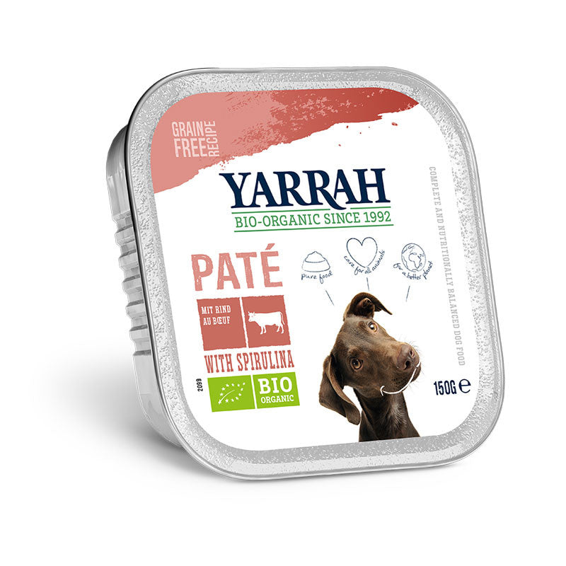 Pate para perros con ternera tarrina bio 150g Yarrah