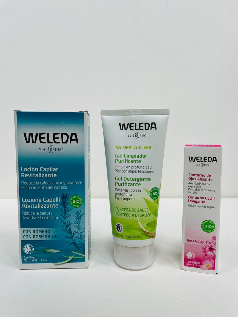 Pack Loción Capilar Revitalizante + Gel Limpiador Purificante 100 ml + Contorno de Ojos Alisante - Weleda