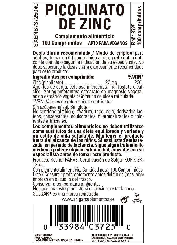 Picolinato de Zinc 22 mg - 100 Comprimidos