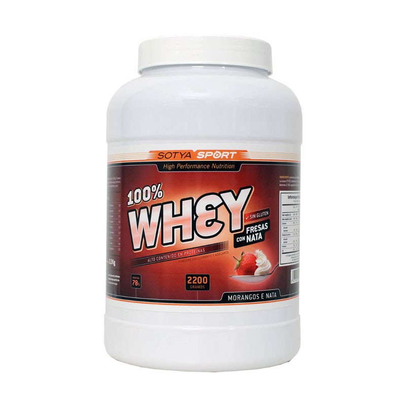 Proteína de suero de leche 100 % whey sabor fresa y nata 2200g Sotya