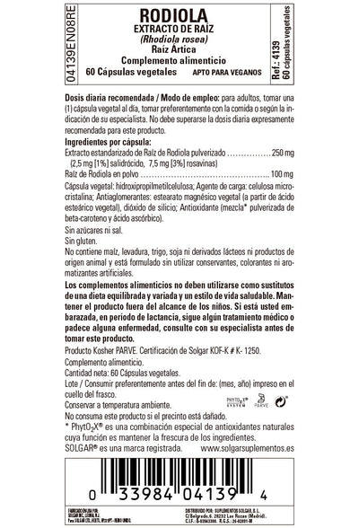 Rodiola Extracto de Raíz (Rhodiola rosea) -  60 Cápsulas vegetales