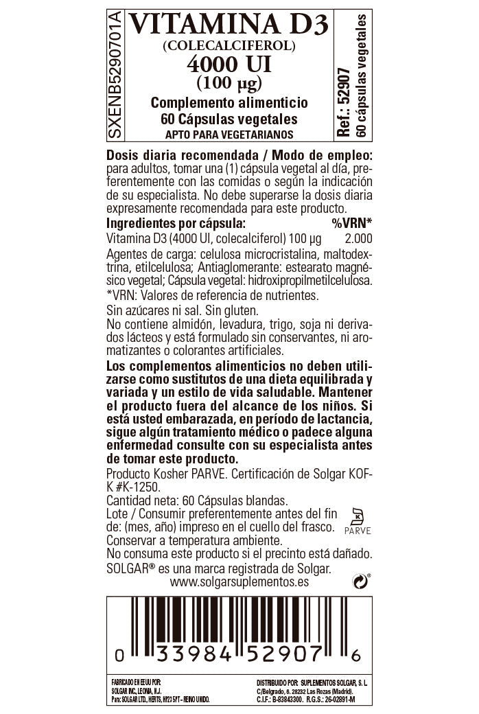 Vitamina D3 4000 IU (100 mcg) INMUNIDAD