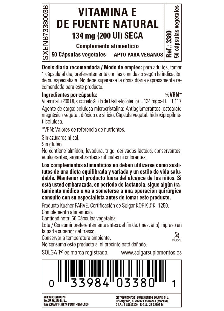 Vitamina E "Seca" 200 UI (134 mg) - 50 Cápsulas vegetales