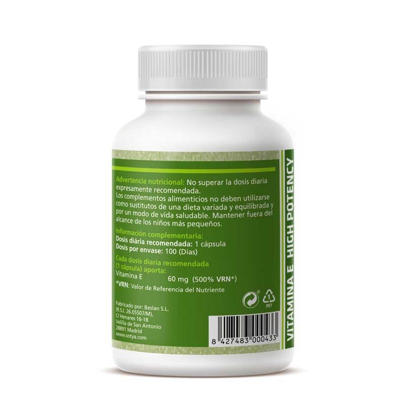 Vitamina E High Potency 500mg 100 capsulas Sotya